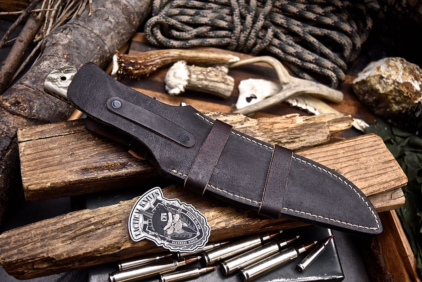 CFK Handmade D2 Custom BEAR PAW SCRIMSHAW BONE SHEEP HORN Sub Hilt Hunting Knife Set