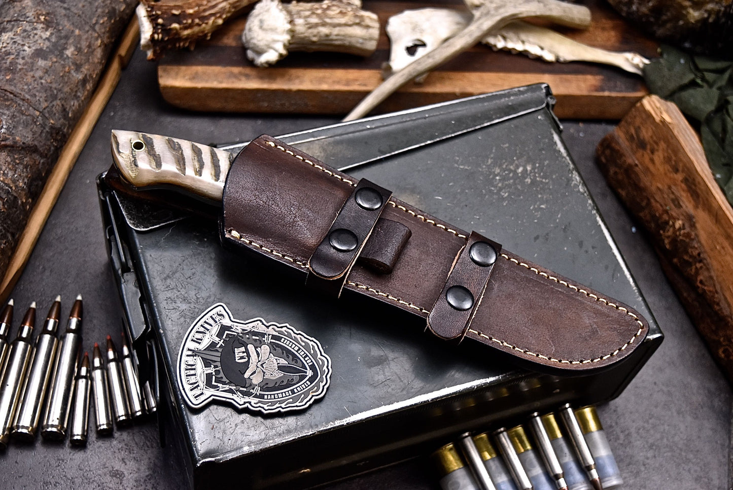 CFK Handmade Damascus Custom SHEEP HORN Hunting Camping TANTO Sport Knife Set