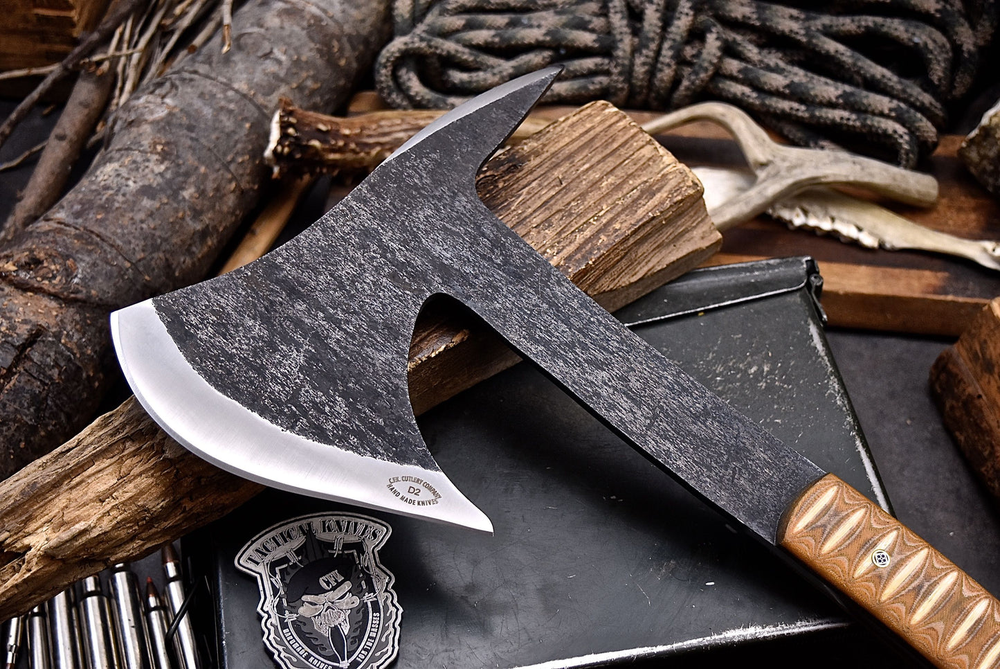 CFK Handmade D2 Tool Steel Custom FIREMAN Tomahawk Hatchet Axe w/ Sheath B