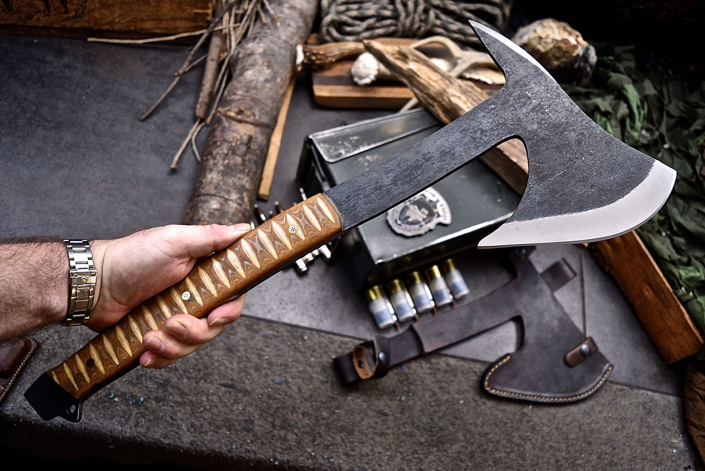 CFK Handmade D2 Tool Steel Custom FIREMAN Tomahawk Hatchet Axe w/ Sheath B