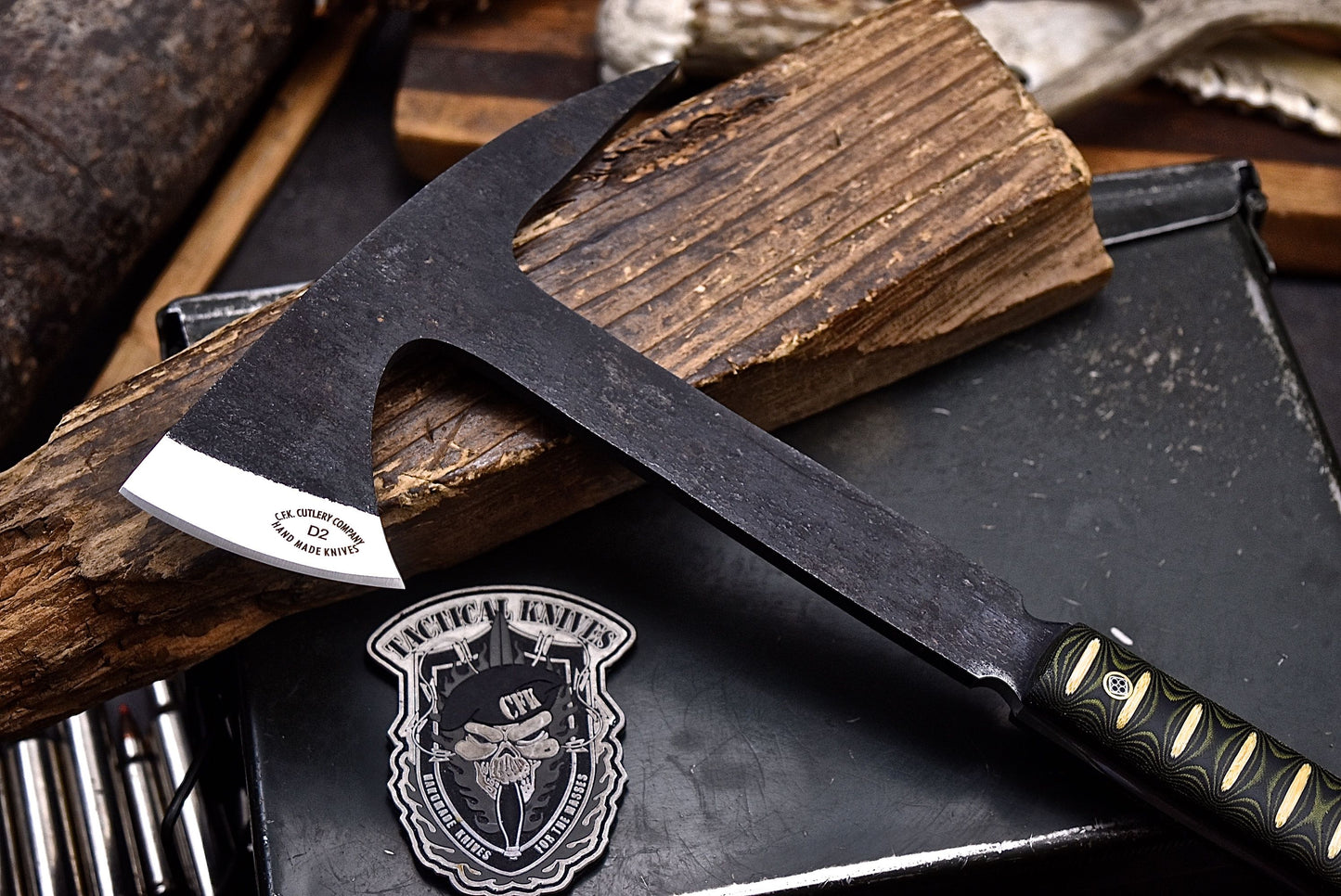 CFK Handmade D2 Tool Steel Custom FIREMAN Tomahawk Hatchet Axe w/ Sheath C