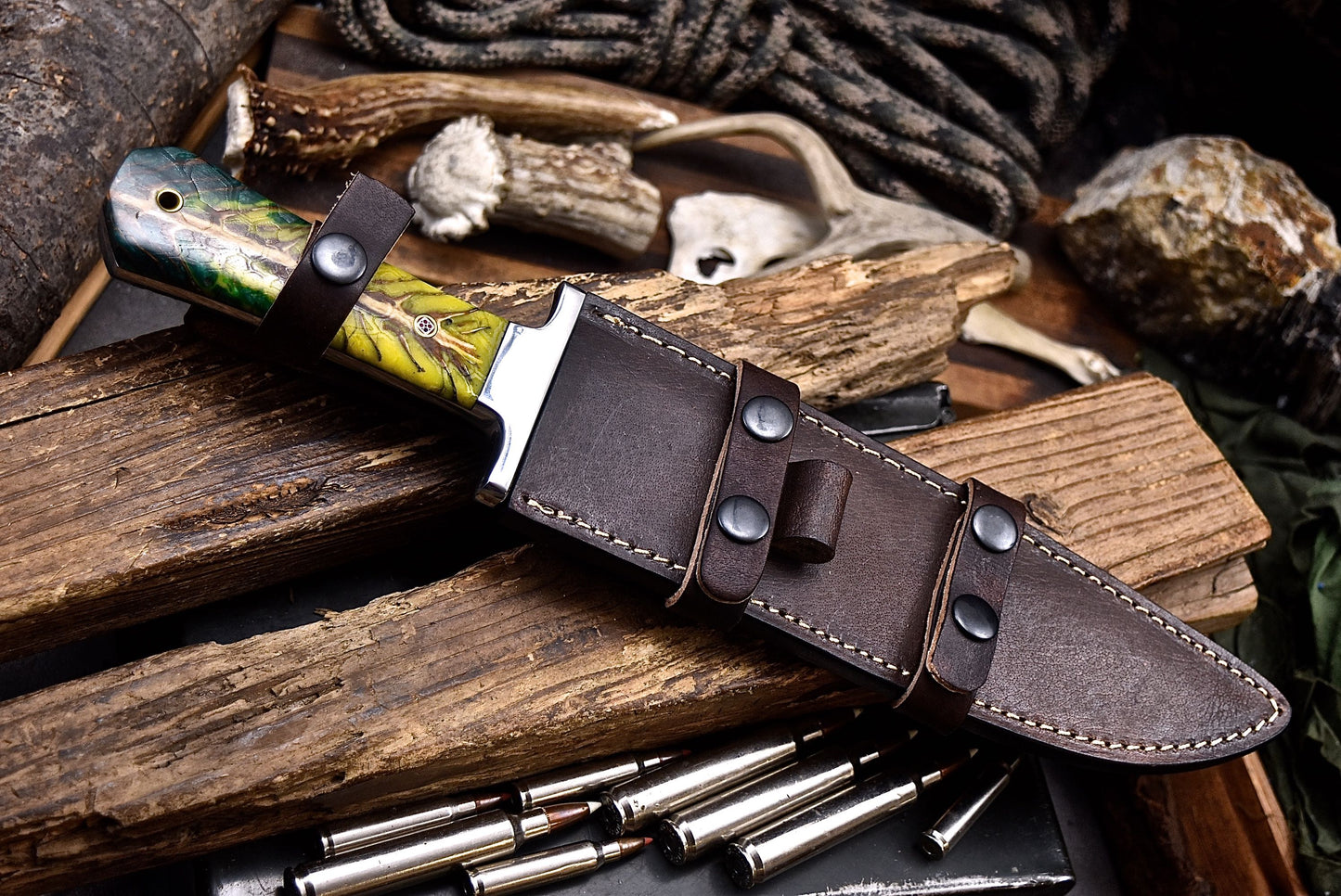 CFK Handmade CAMO AUS-10 Custom PINE CONE Corelon COFFIN BOWIE Hunting Camping Knife Set