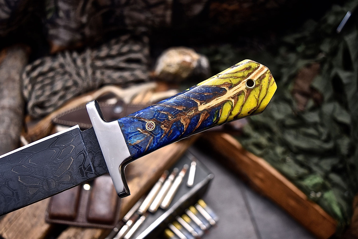 CFK Handmade CAMO AUS-10 Custom PINE CONE Corelon COFFIN BOWIE Hunting Camping Knife Set