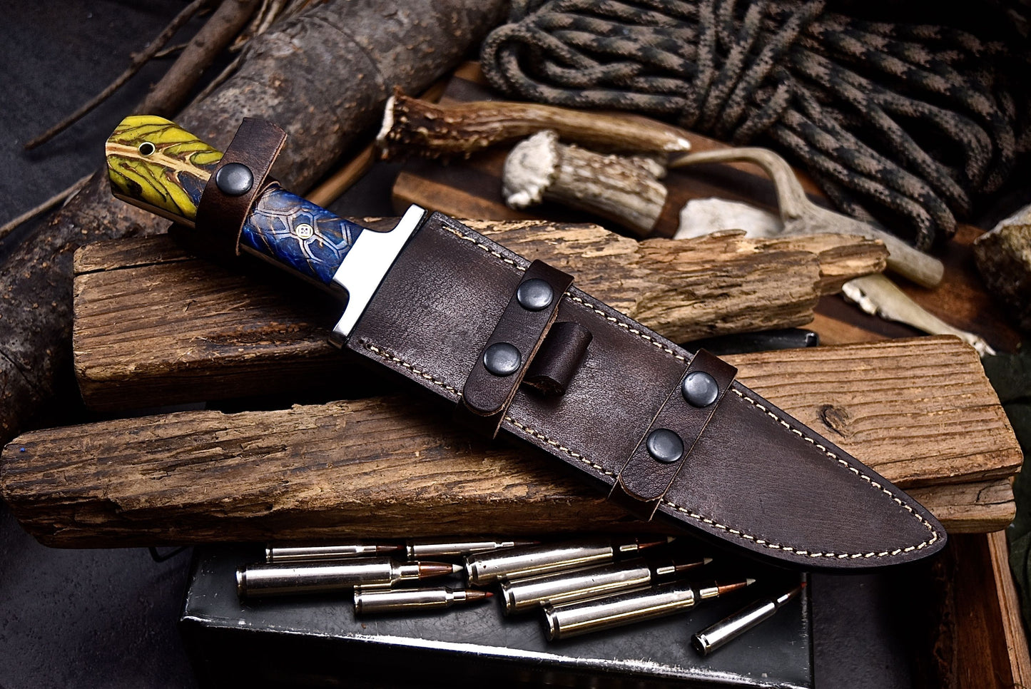CFK Handmade CAMO AUS-10 Custom PINE CONE Corelon COFFIN BOWIE Hunting Camping Knife Set