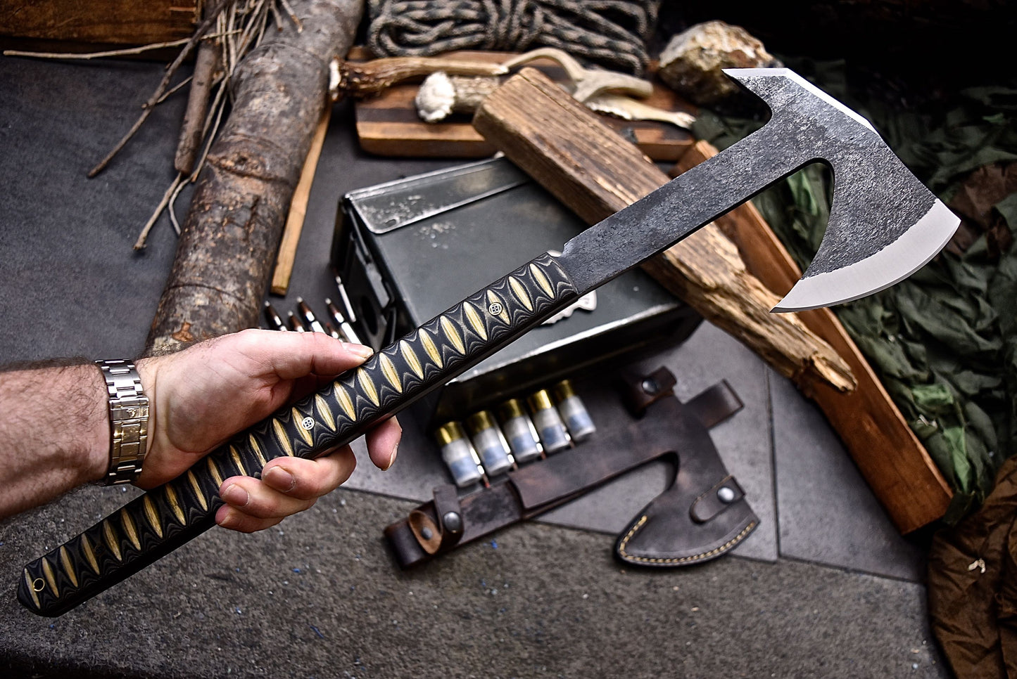 CFK Handmade D2 Tool Steel Custom FIREMAN Tomahawk Hatchet Axe w/ Sheath A