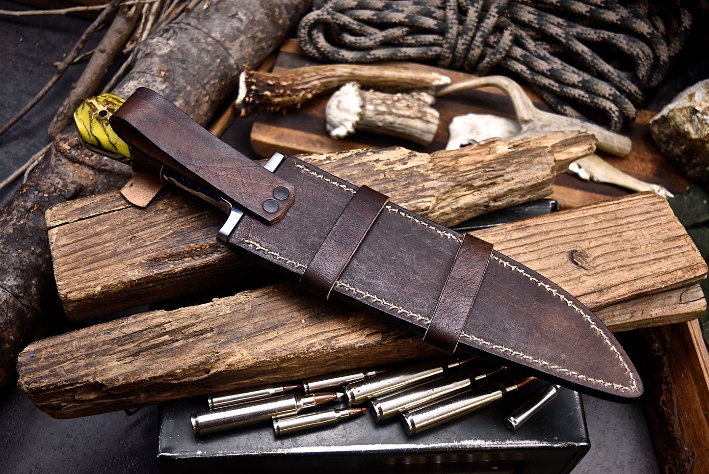 CFK Handmade CAMO AUS-10 Custom PINE CONE Corelon COFFIN BOWIE Hunting Camping Knife Set