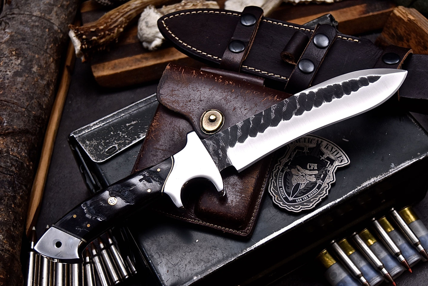 CFK Handmade AUS-10 Custom SHEEP HORN Sub Hilt Hunting Chopper Camping Knife Set