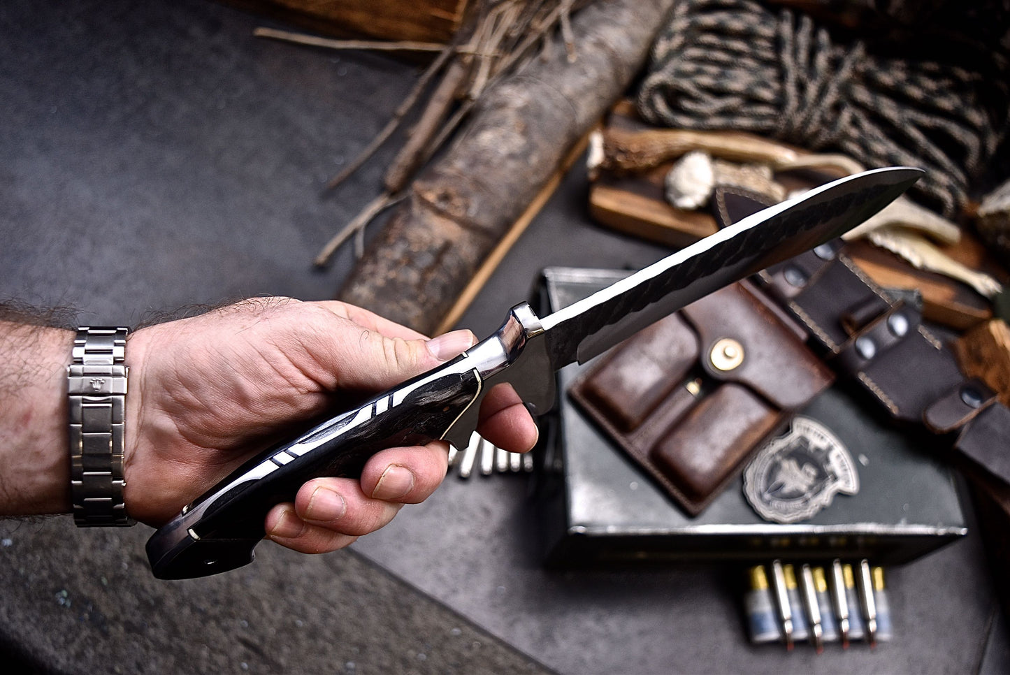 CFK Handmade AUS-10 Custom SHEEP HORN Sub Hilt Hunting Chopper Camping Knife Set
