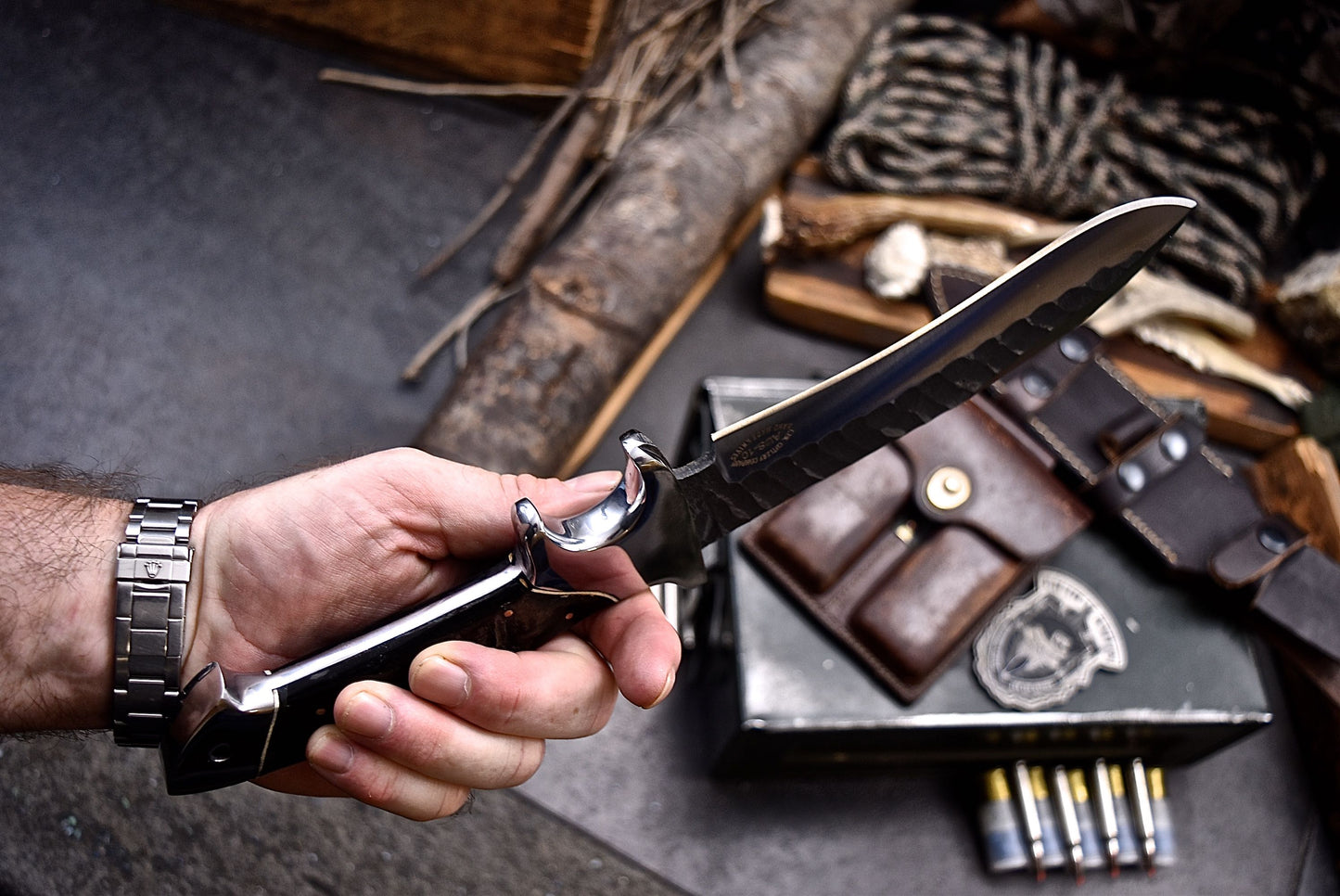 CFK Handmade AUS-10 Custom SHEEP HORN Sub Hilt Hunting Chopper Camping Knife Set