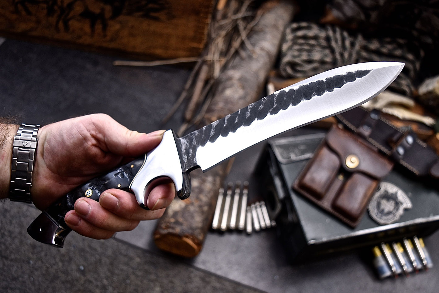 CFK Handmade AUS-10 Custom SHEEP HORN Sub Hilt Hunting Chopper Camping Knife Set