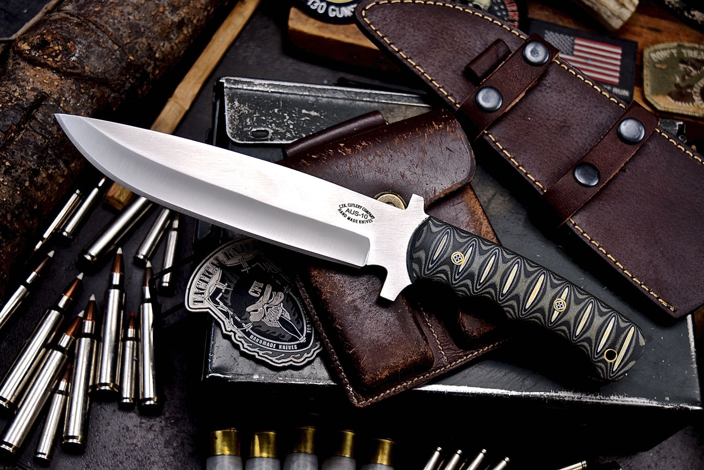 CFK Handmade AUS 10 Custom MICARTA Large Hunting Camping Chopper Knife Set A