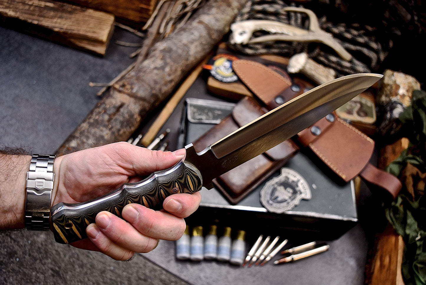 CFK Handmade AUS 10 Custom MICARTA Large Hunting Camping Chopper Knife Set B