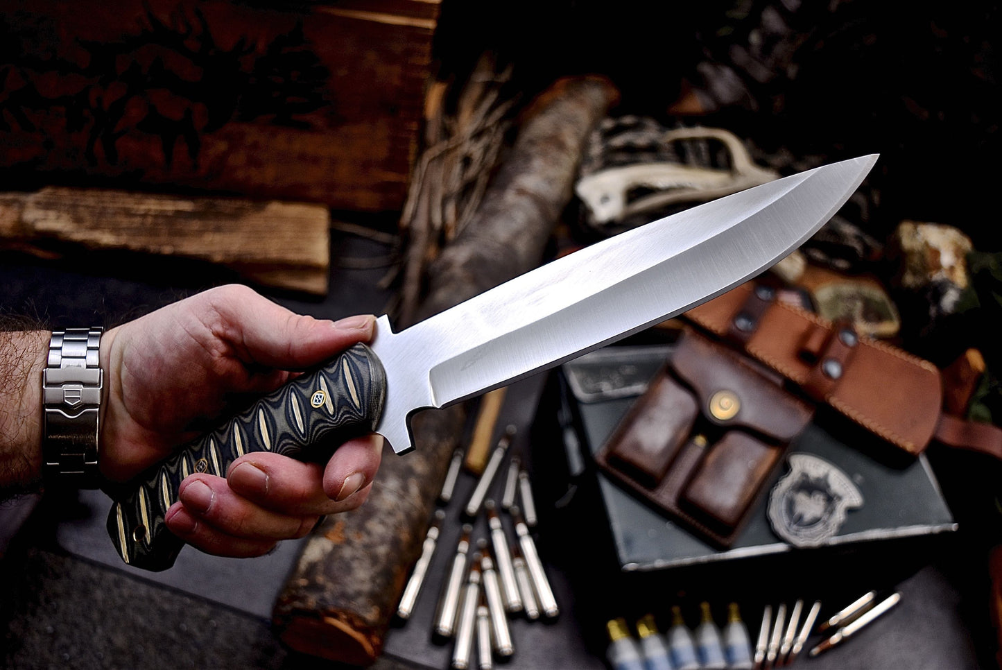CFK Handmade AUS 10 Custom MICARTA Large Hunting Camping Chopper Knife Set B