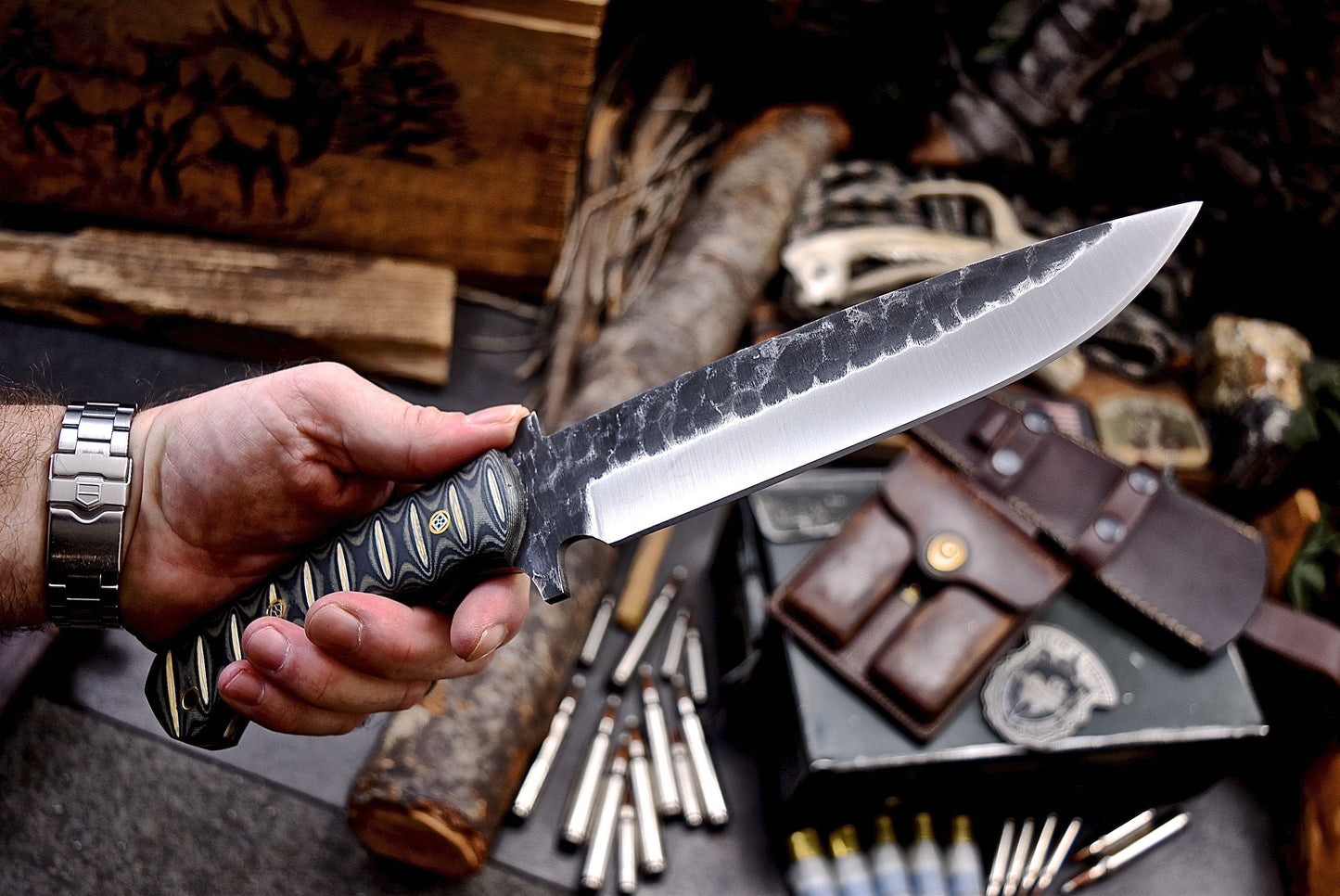 CFK Handmade AUS 10 Custom MICARTA Large Hunting Camping Chopper Knife Set