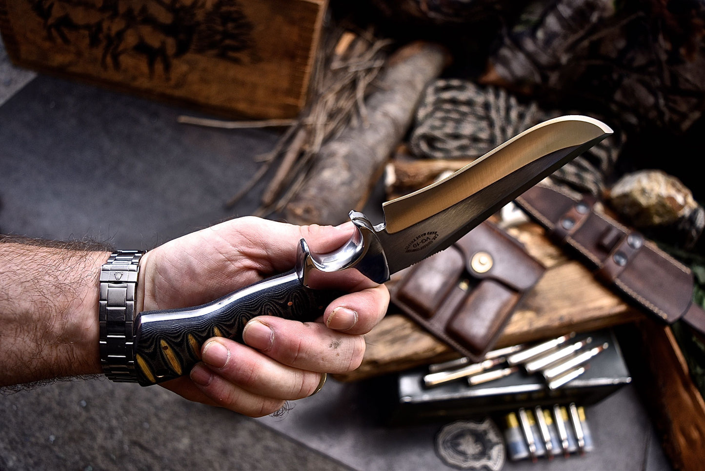 CFK Handmade AUS-10 Custom MICARTA Tactical Hunting Chopper Camping Knife Set