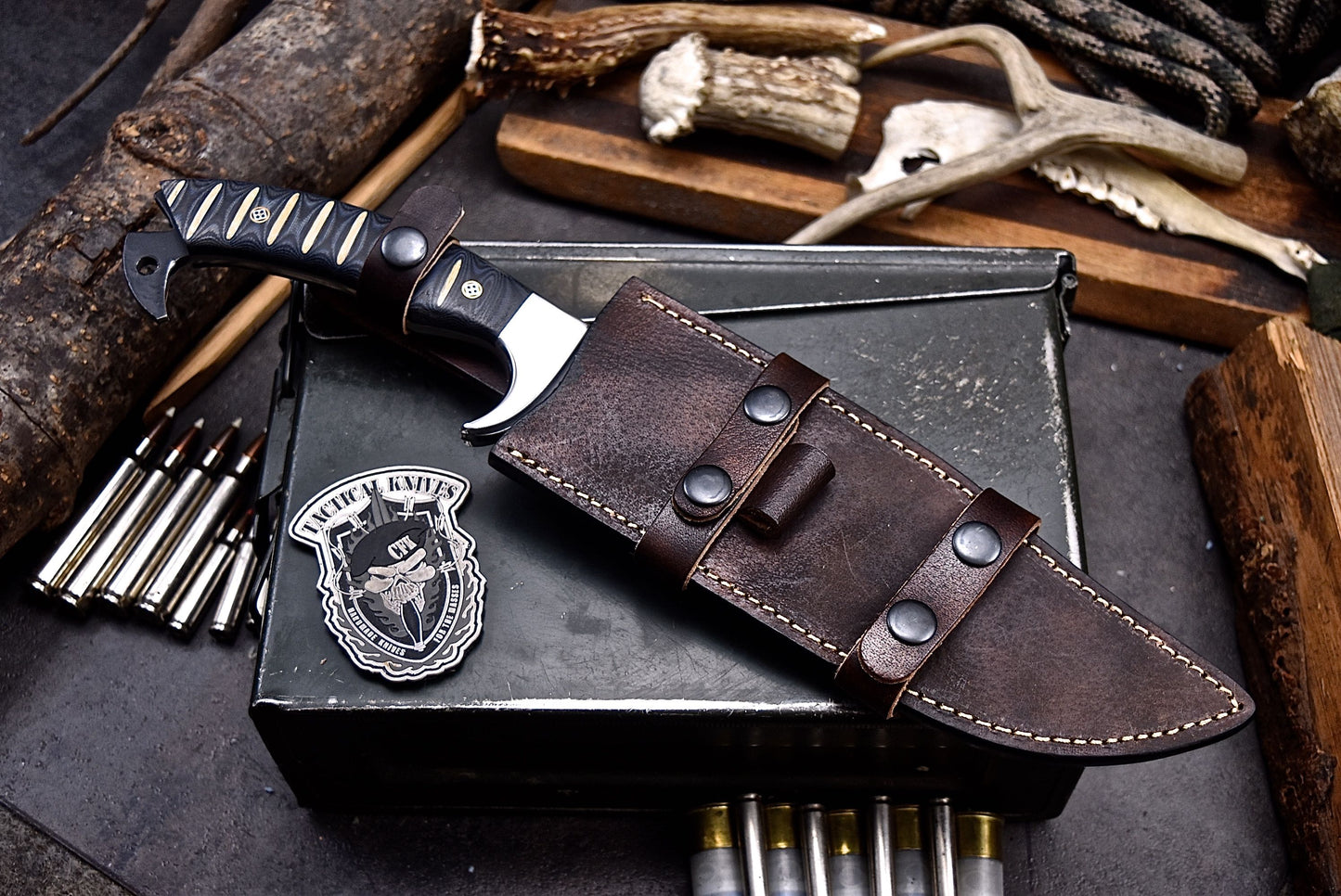 CFK Handmade AUS-10 Custom MICARTA Tactical Hunting Chopper Camping Knife Set