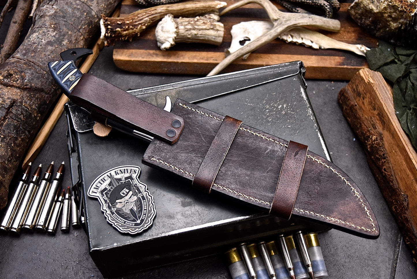 CFK Handmade AUS-10 Custom MICARTA Tactical Hunting Chopper Camping Knife Set