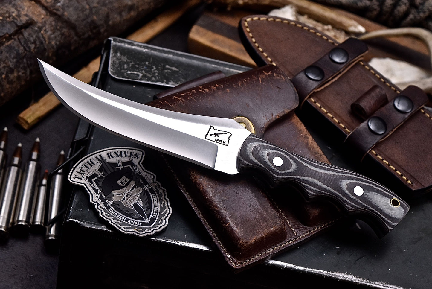 CFK IPAK Handmade D2 Custom MICARTA Hunting Skinner Camping Knife Set