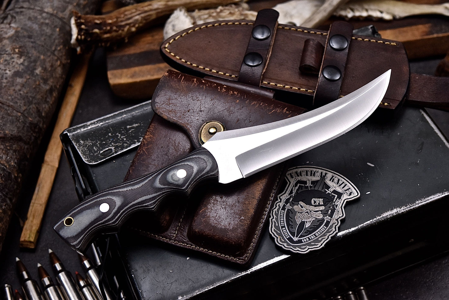 CFK IPAK Handmade D2 Custom MICARTA Hunting Skinner Camping Knife Set