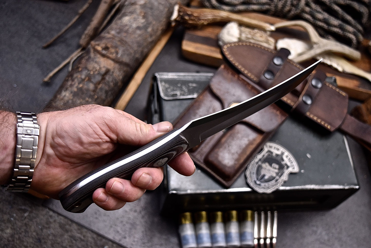 CFK IPAK Handmade D2 Custom MICARTA Hunting Skinner Camping Knife Set