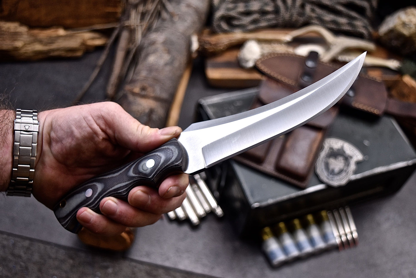 CFK IPAK Handmade D2 Custom MICARTA Hunting Skinner Camping Knife Set