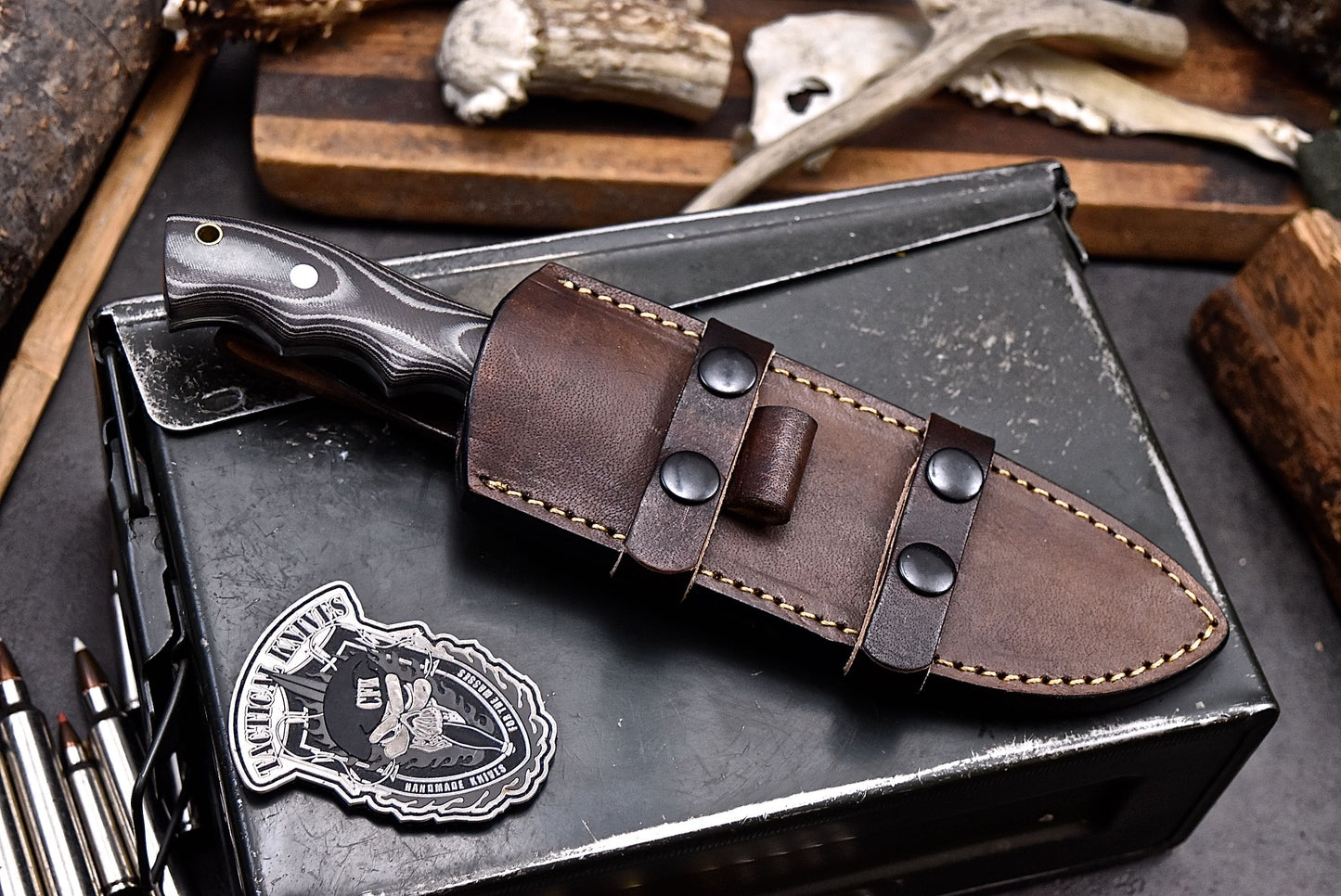 CFK IPAK Handmade D2 Custom MICARTA Hunting Skinner Camping Knife Set