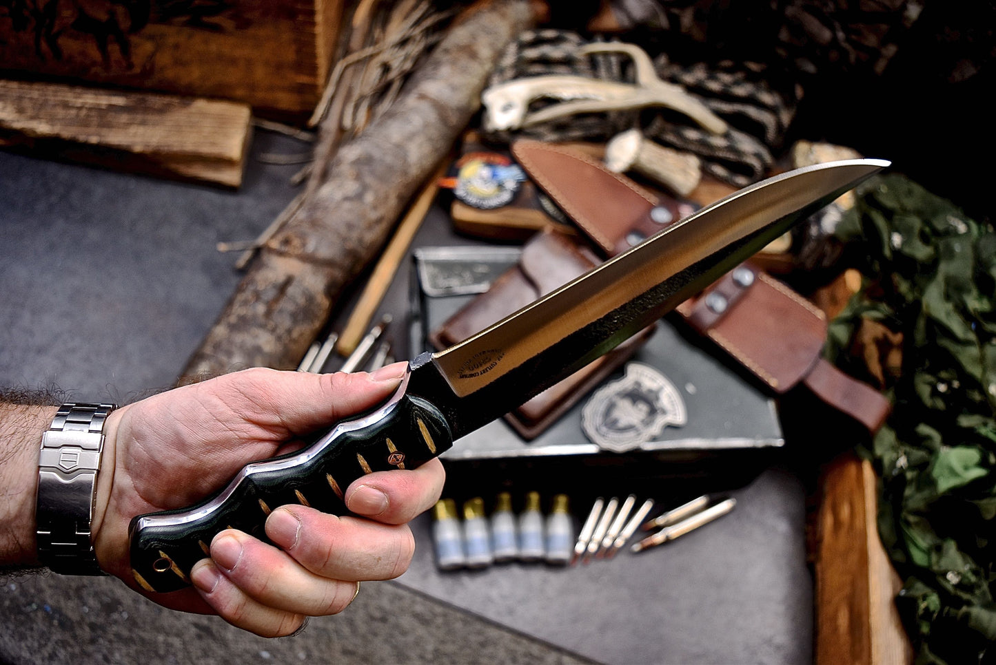 CFK Handmade 52100 Custom MICARTA Hunting Skinner Chopper Chopper Sport Knife Set