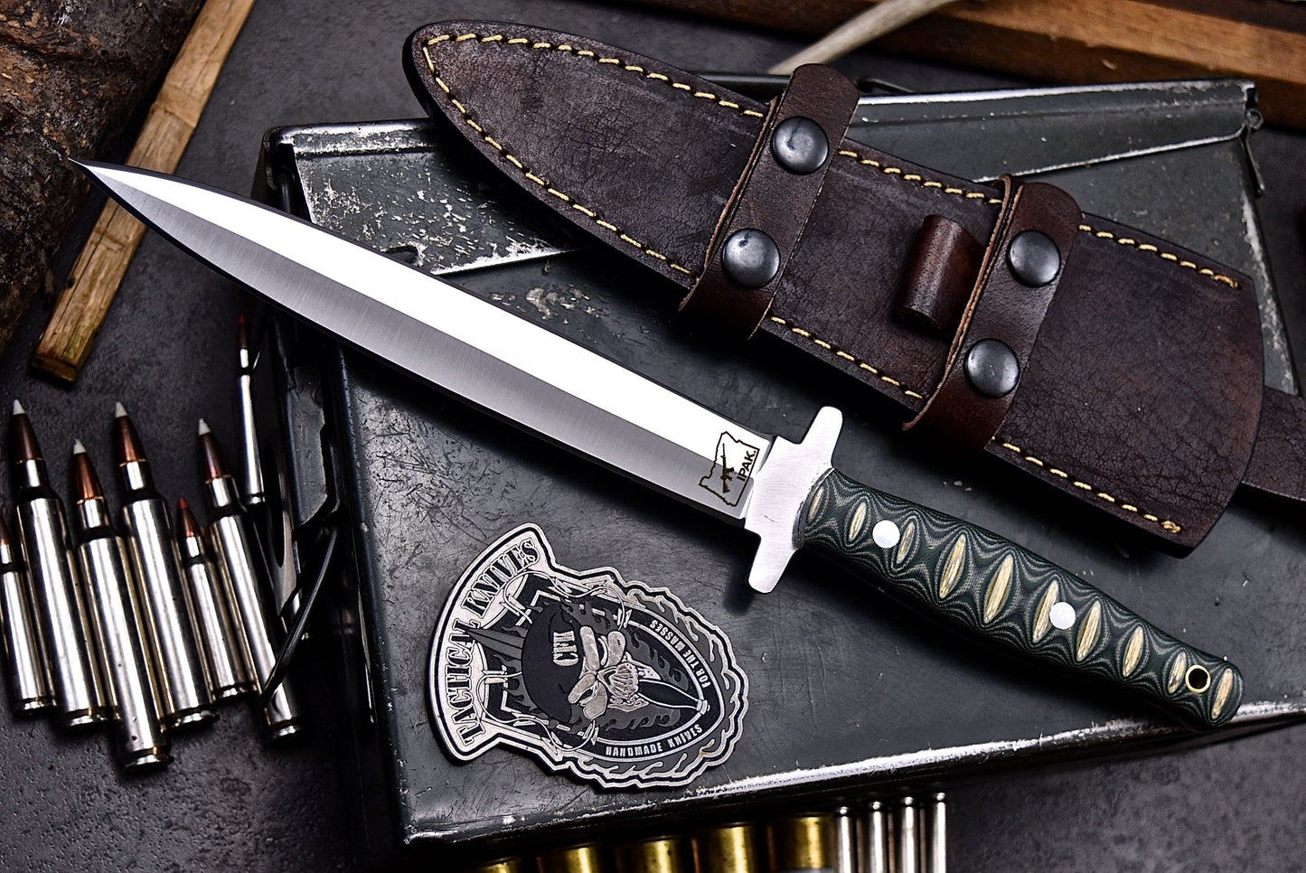 CFK IPAK Handmade D2 Custom WWII REPLICA SYKES DAGGER Hunting Shiv Sport Knife Set