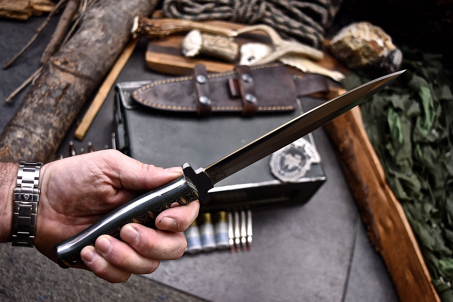 CFK IPAK Handmade D2 Custom WWII REPLICA SYKES DAGGER Hunting Shiv Sport Knife Set