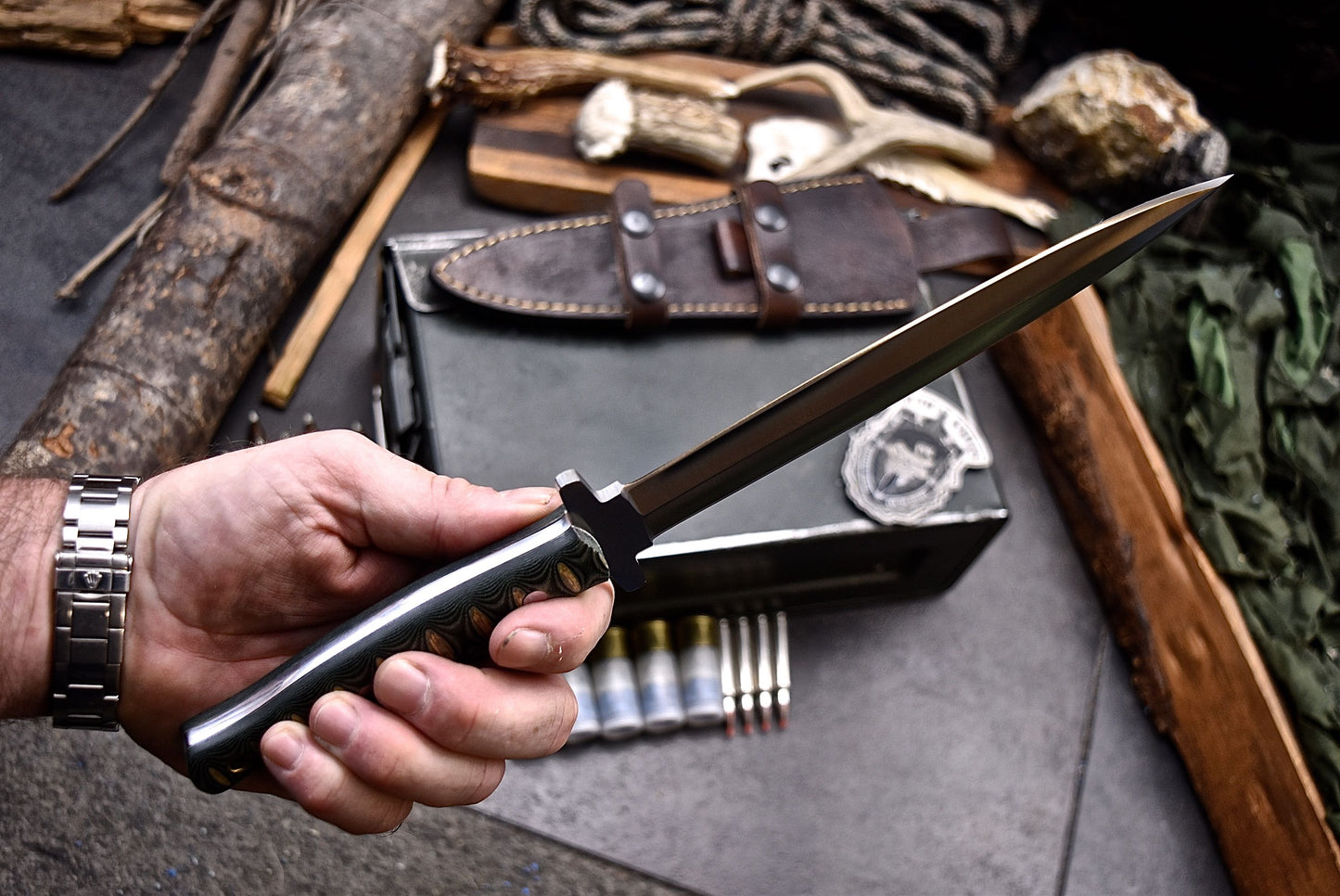 CFK IPAK Handmade D2 Custom WWII REPLICA SYKES DAGGER Hunting Shiv Sport Knife Set