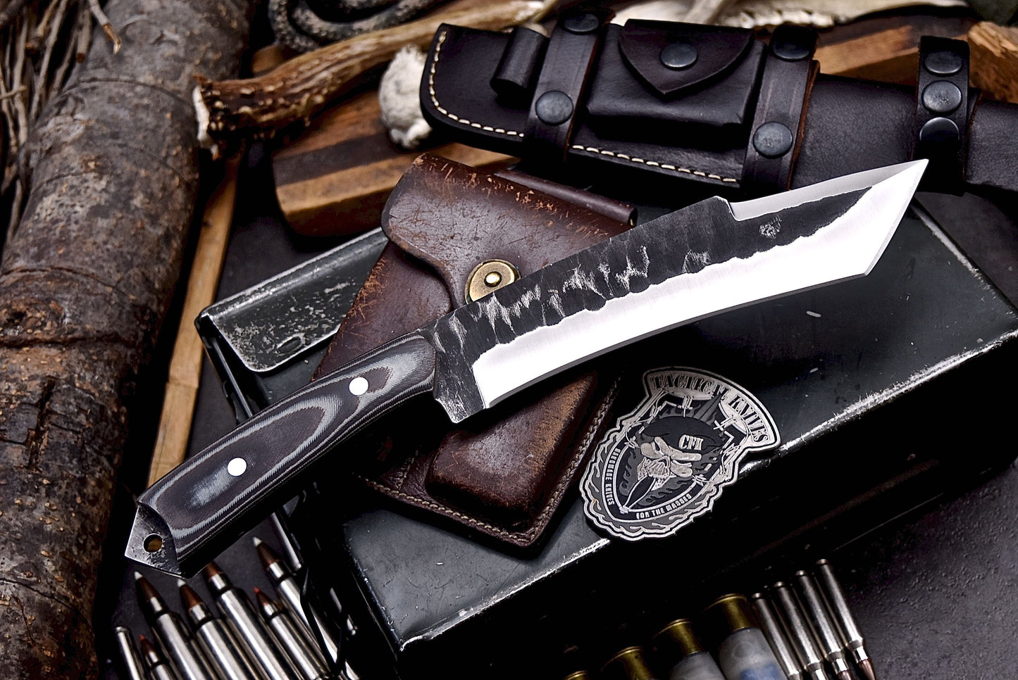 CFK IPAK Handmade D2 Custom MICARTA Large Tactical Chopper TANTO Knife Set