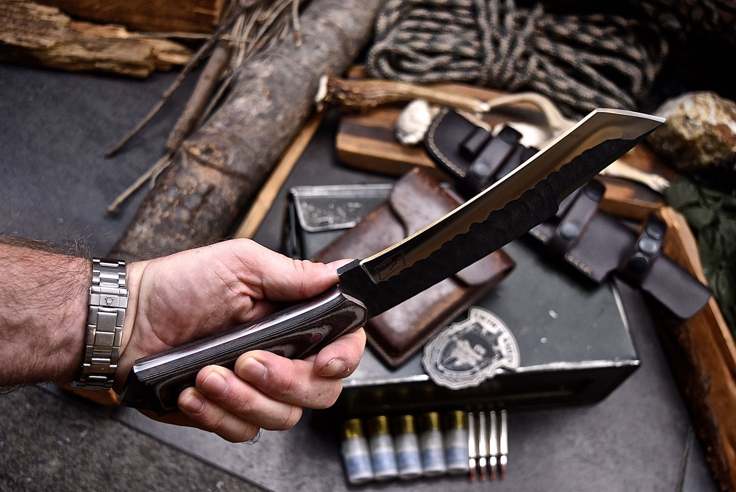 CFK IPAK Handmade D2 Custom MICARTA Large Tactical Chopper TANTO Knife Set