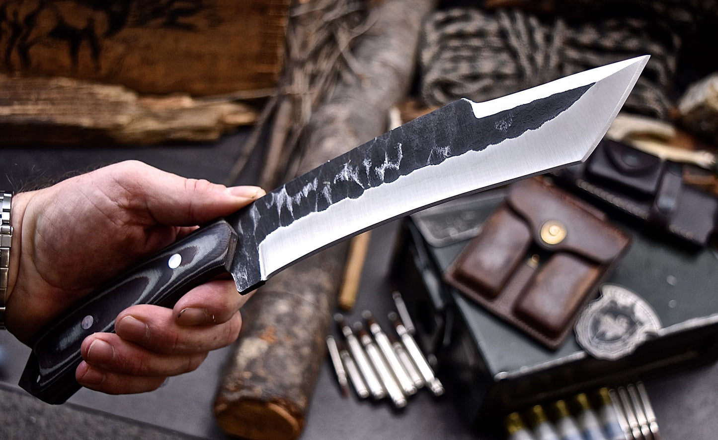 CFK IPAK Handmade D2 Custom MICARTA Large Tactical Chopper TANTO Knife Set