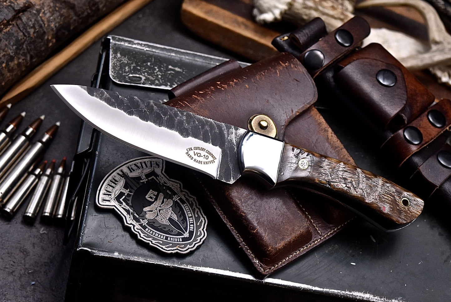CFK Handmade VG10 Custom SHEEP HORN Hunting Skinner Knife Set