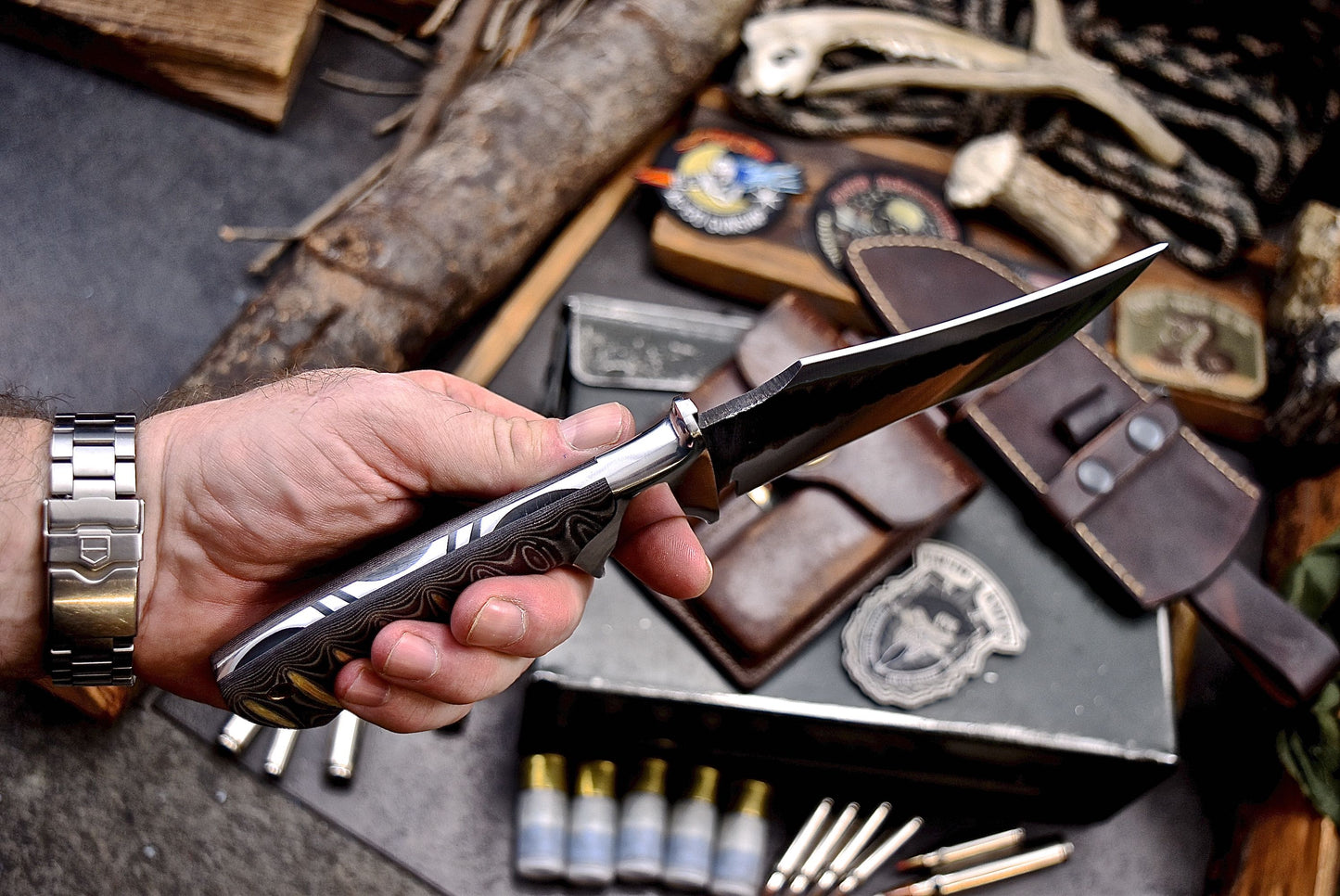 CFK Handmade AUS 10 Custom MICARTA Sub Hilt Hunting Camping Sinner Knife Set