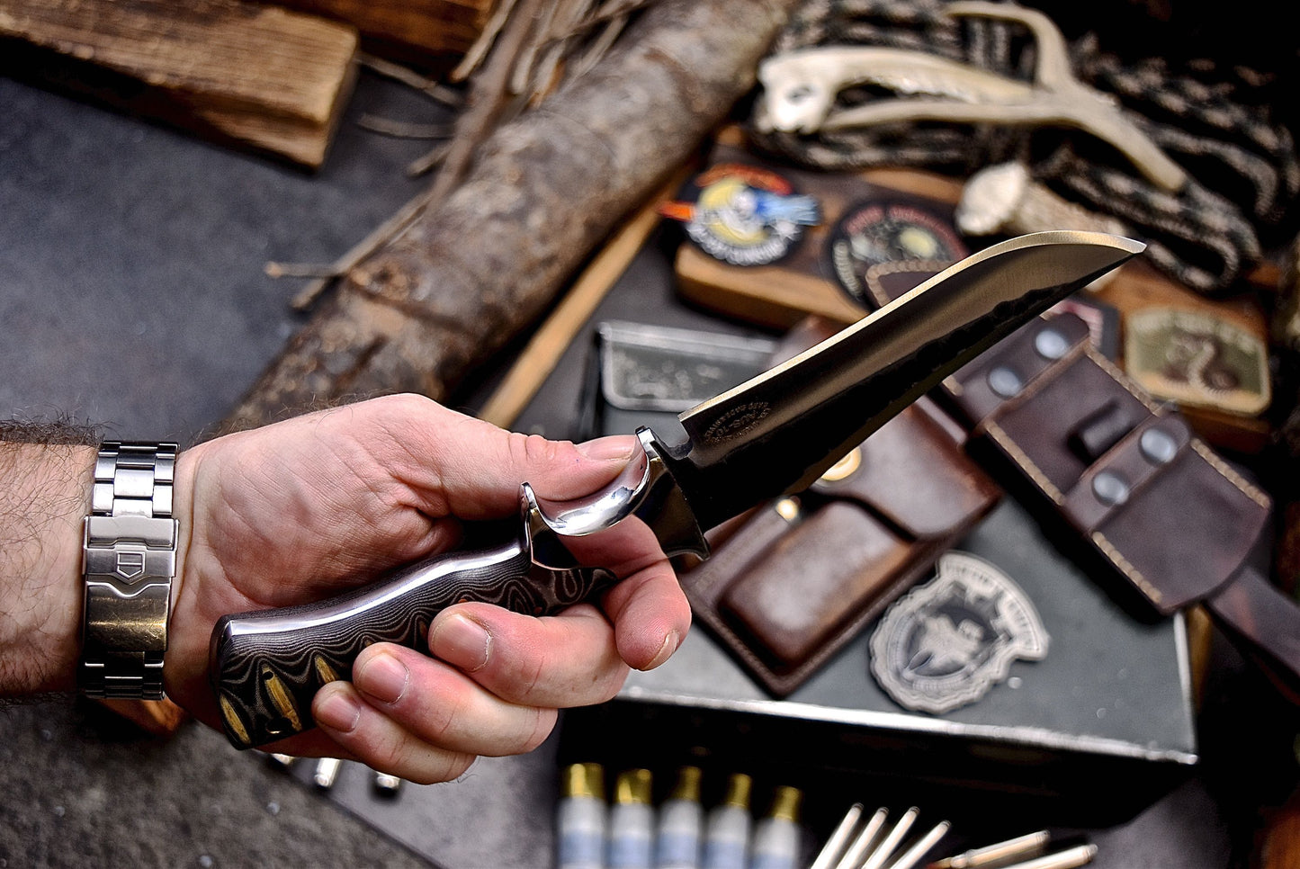 CFK Handmade AUS 10 Custom MICARTA Sub Hilt Hunting Camping Sinner Knife Set