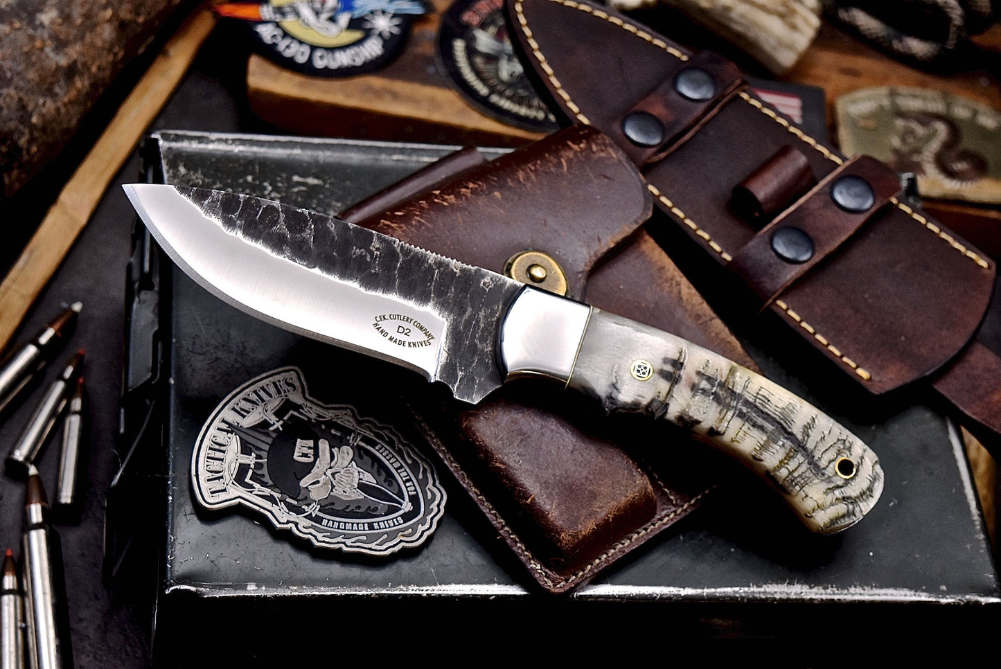 CFK Handmade D2 Tool Steel GENUINE SHEEP HORN Hunting Skinner Knife Set
