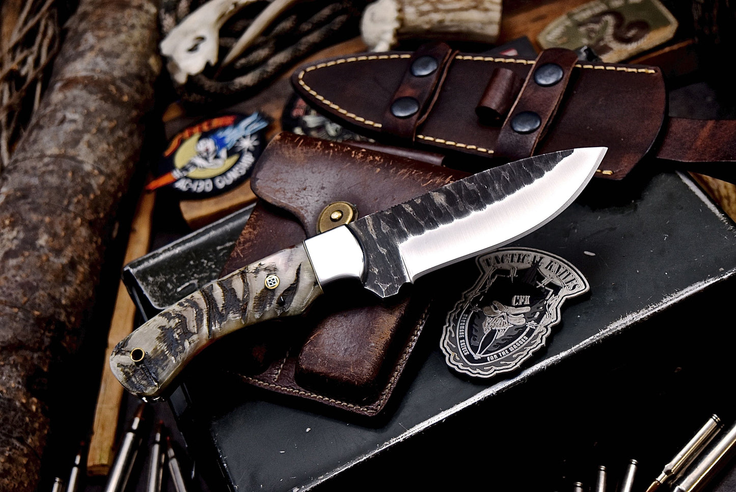 CFK Handmade D2 Tool Steel GENUINE SHEEP HORN Hunting Skinner Knife Set