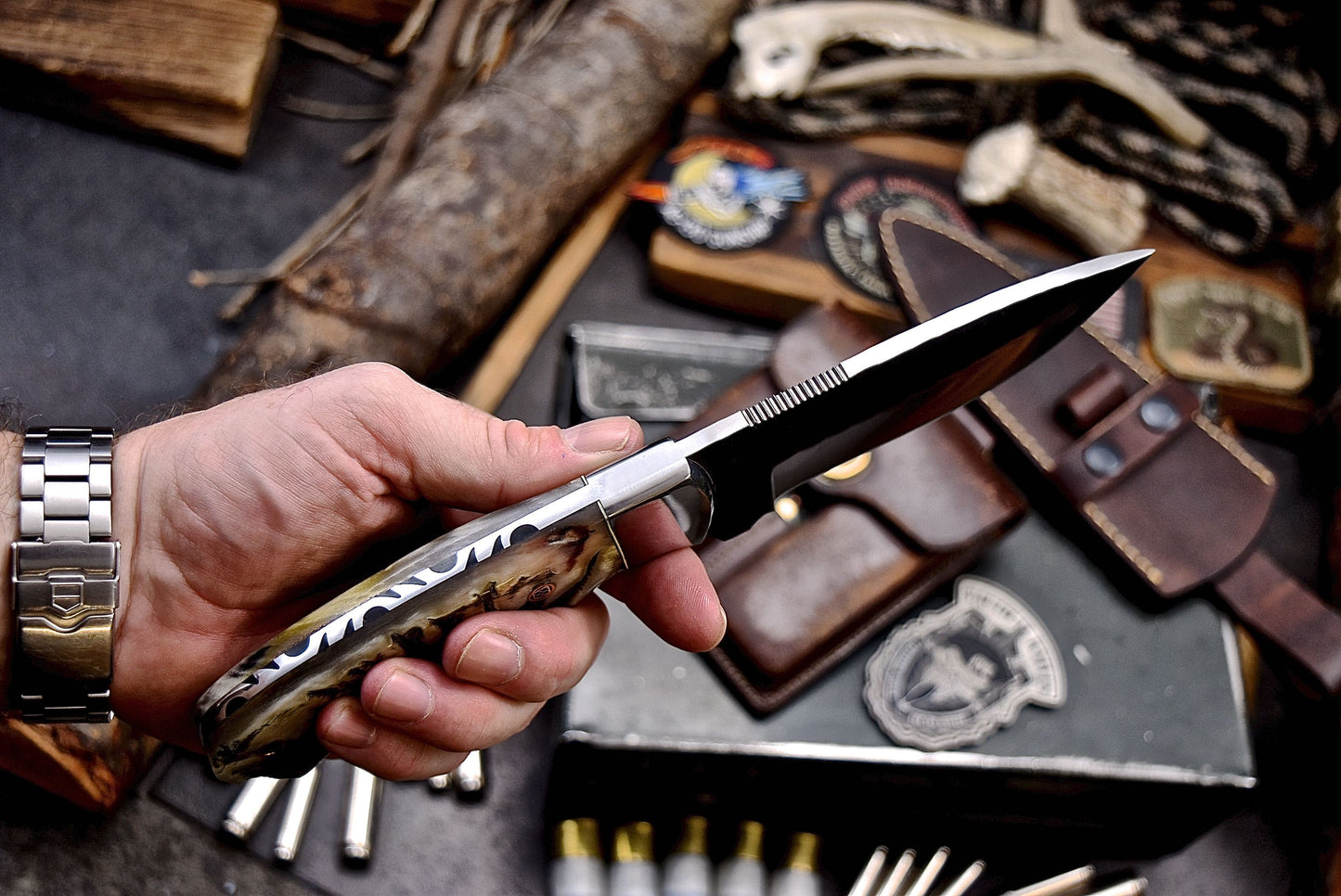 CFK Handmade D2 Tool Steel GENUINE SHEEP HORN Hunting Skinner Knife Set