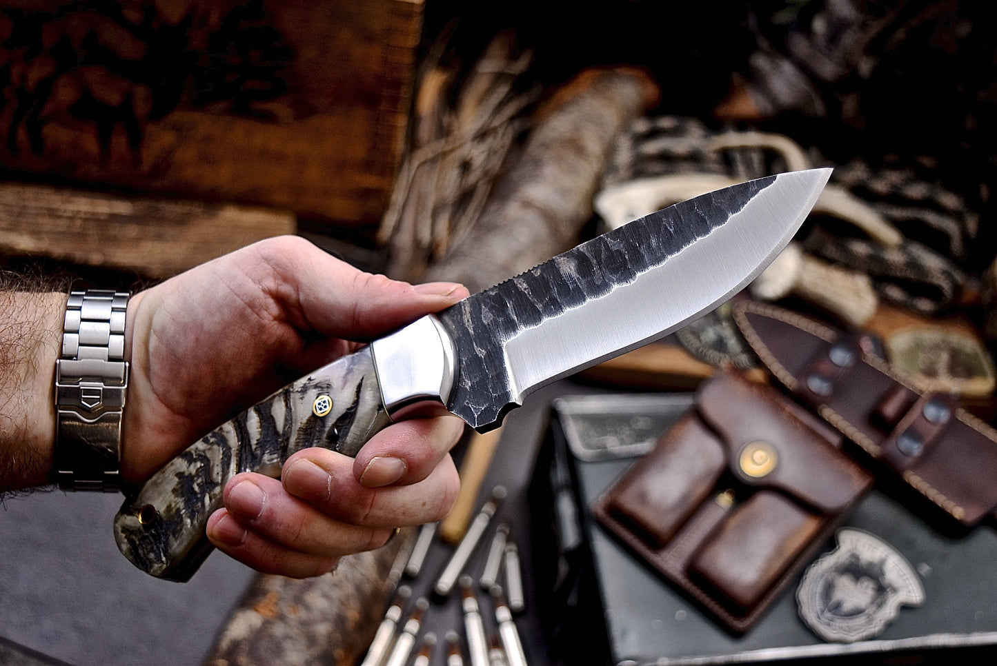 CFK Handmade D2 Tool Steel GENUINE SHEEP HORN Hunting Skinner Knife Set