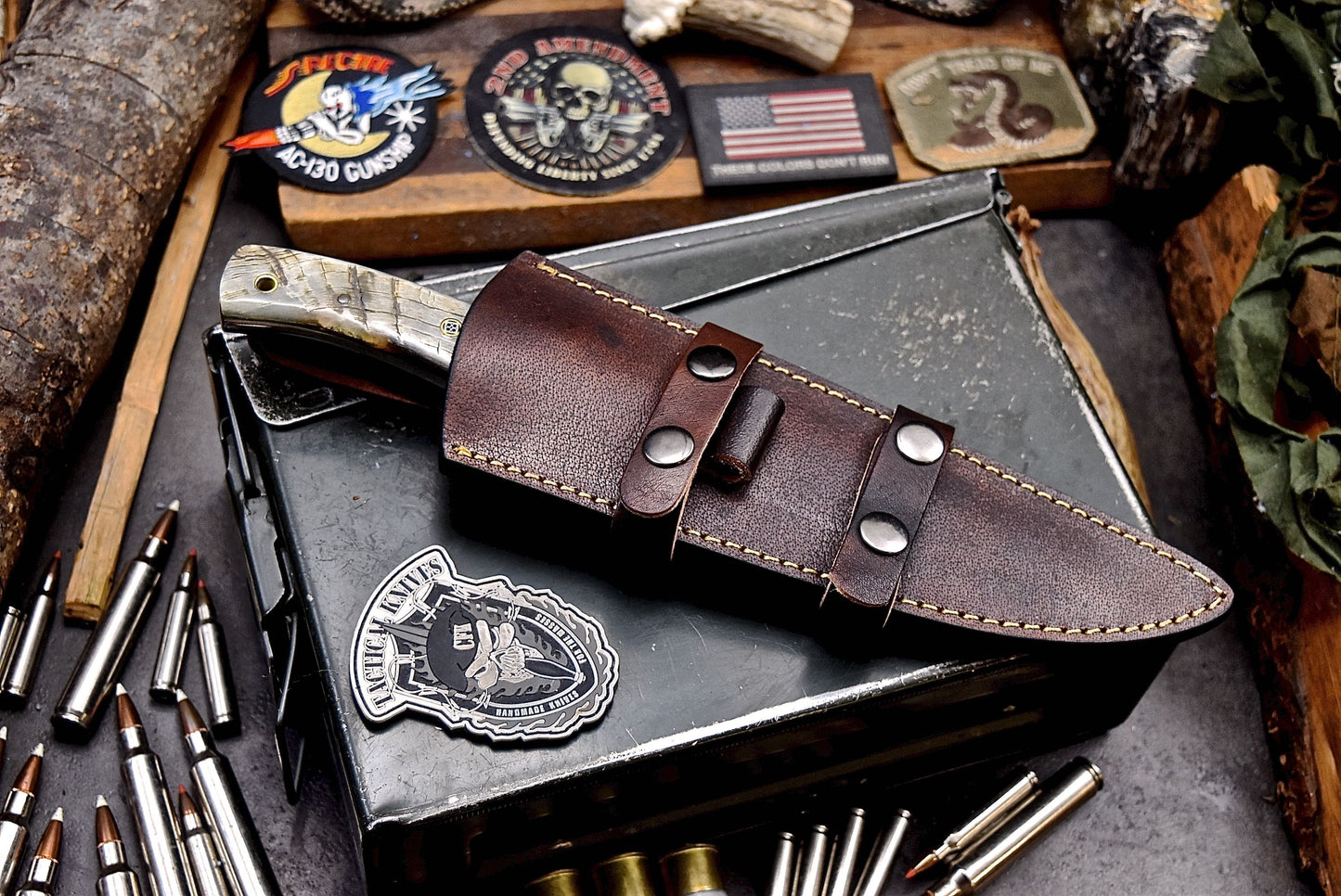 CFK Handmade ATS 34 Custom GENUINE SHEEP HORN Large Hunting Camping Knife SET