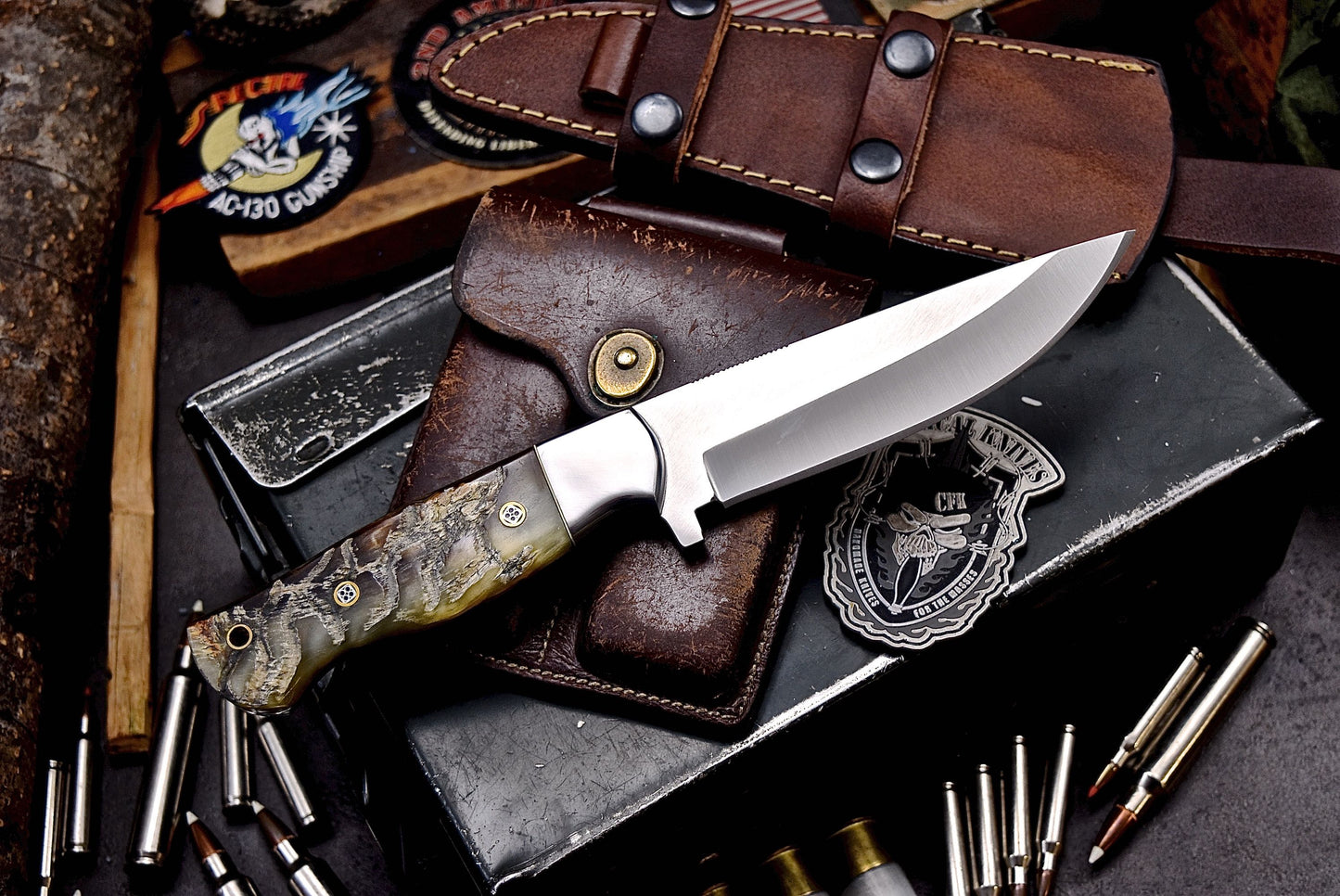 CFK Handmade D2 Tool Steel GENUINE SHEEP HORN Hunting Camping Sport Knife Set