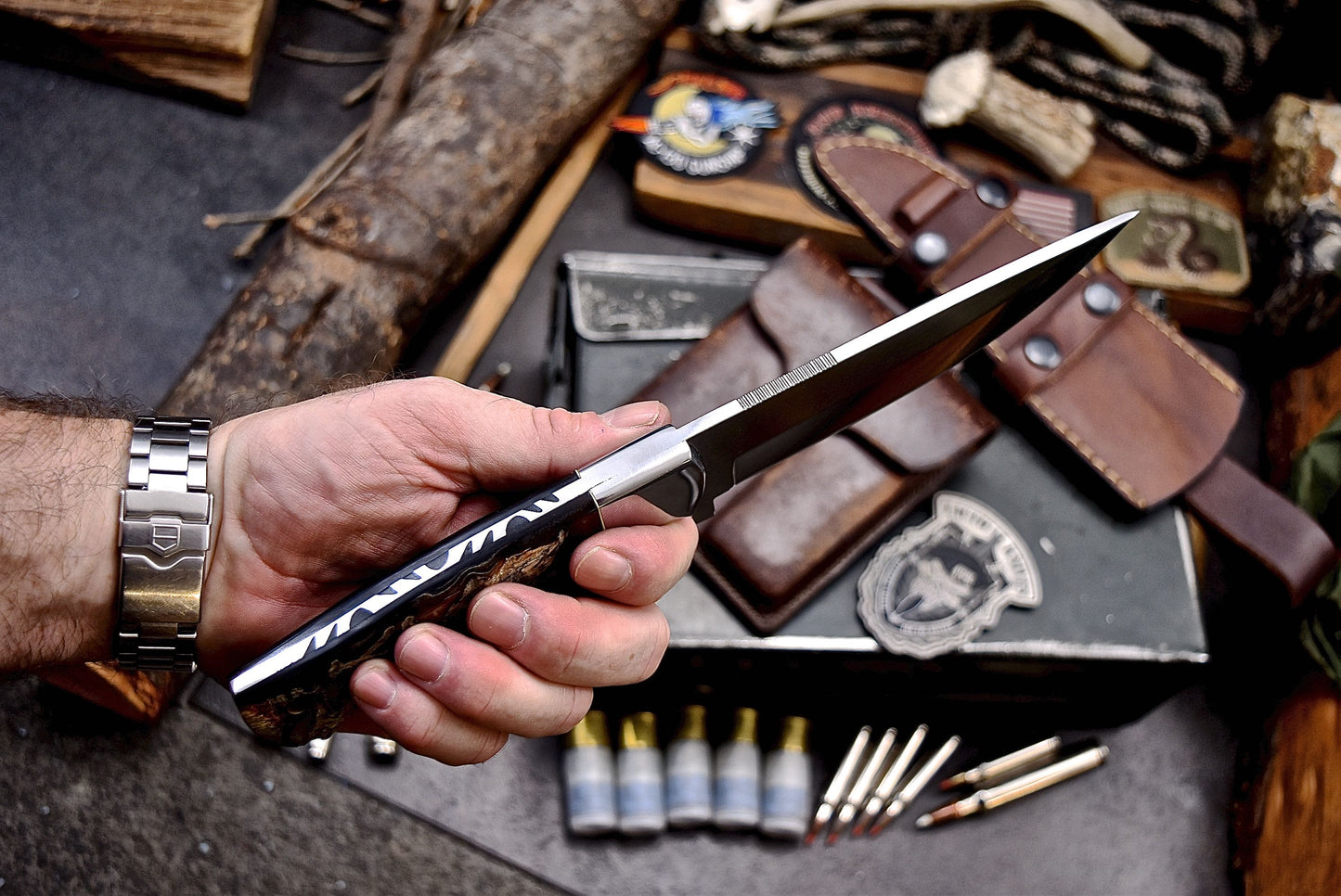 CFK Handmade D2 Tool Steel GENUINE SHEEP HORN Hunting Camping Sport Knife Set