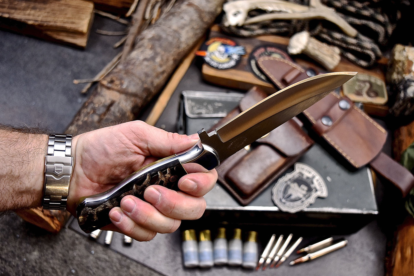 CFK Handmade D2 Tool Steel GENUINE SHEEP HORN Hunting Camping Sport Knife Set