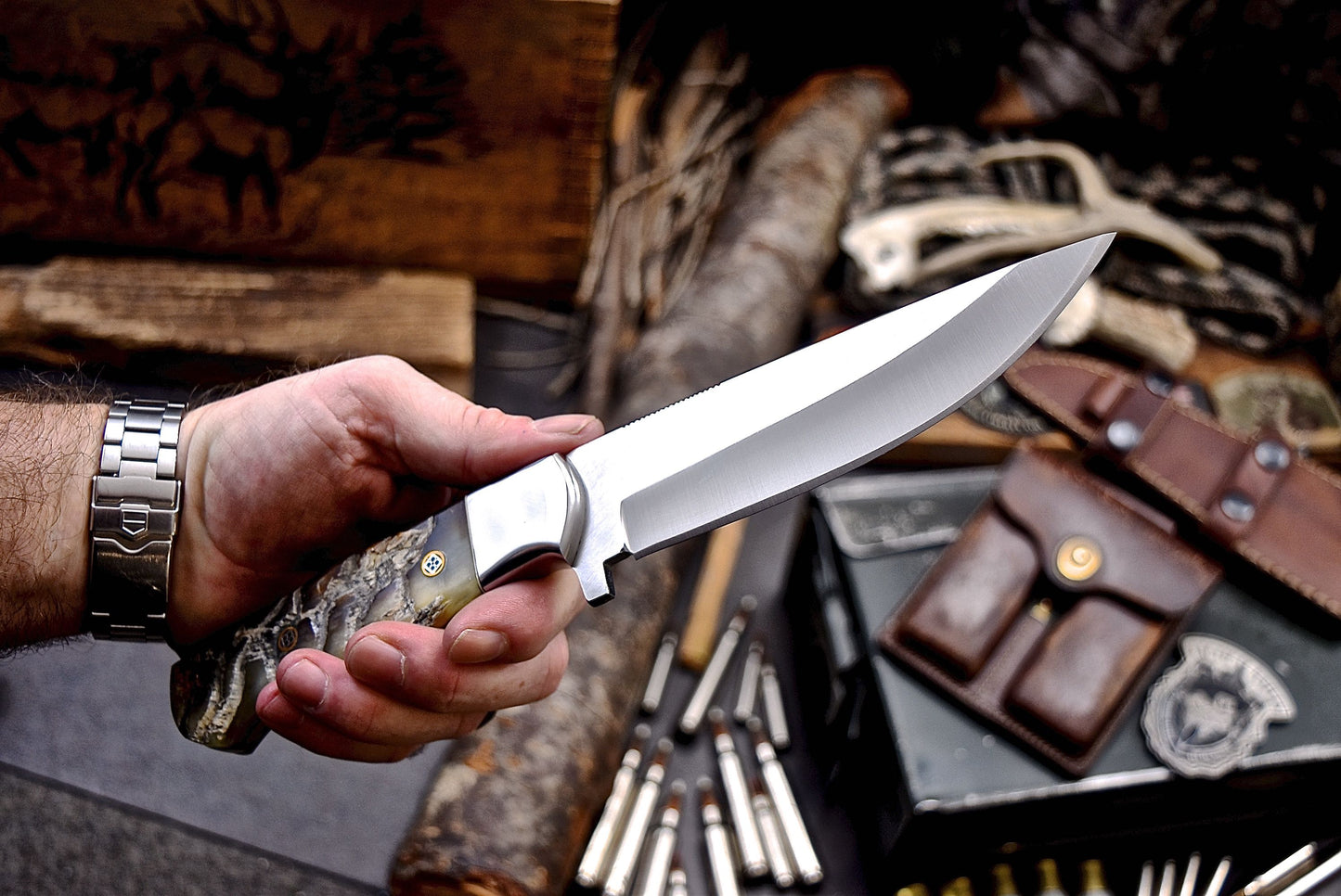 CFK Handmade D2 Tool Steel GENUINE SHEEP HORN Hunting Camping Sport Knife Set