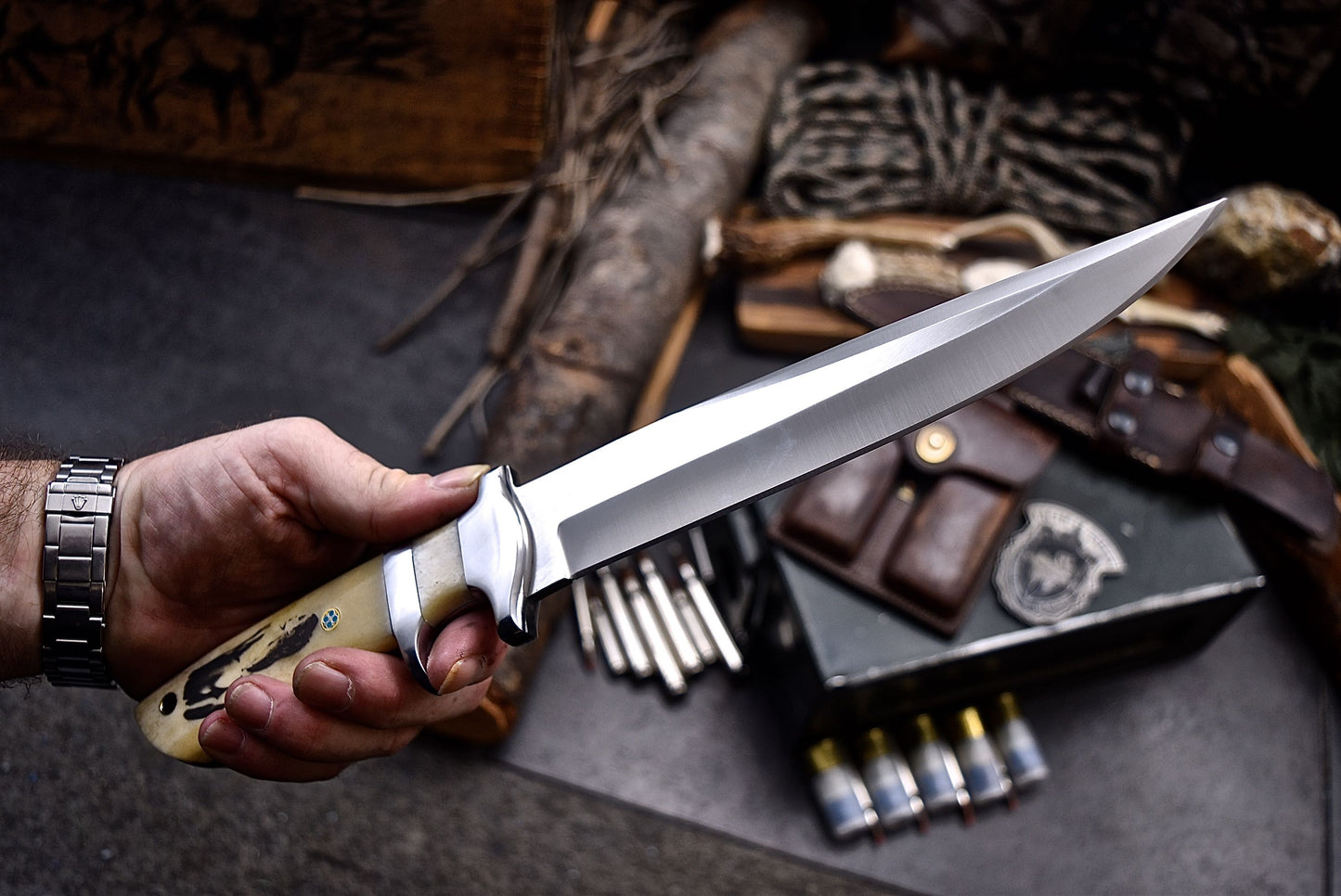 CFK Handmade DC53 Custom NUDE WOMAN ART SCRIMSHAW Bone Sub hilt Hunting Knife Set