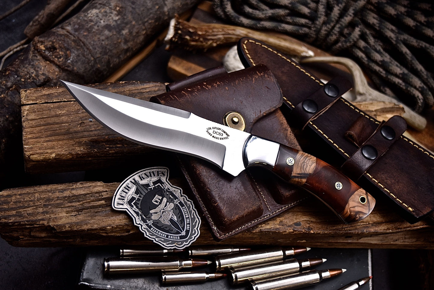 CFK Handmade DC53 Custom HYBRID WOOD Hunting Skinner Camping Sport Knife Set