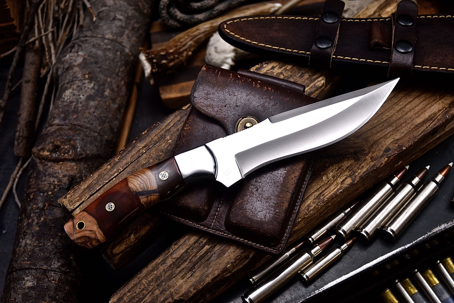 CFK Handmade DC53 Custom HYBRID WOOD Hunting Skinner Camping Sport Knife Set