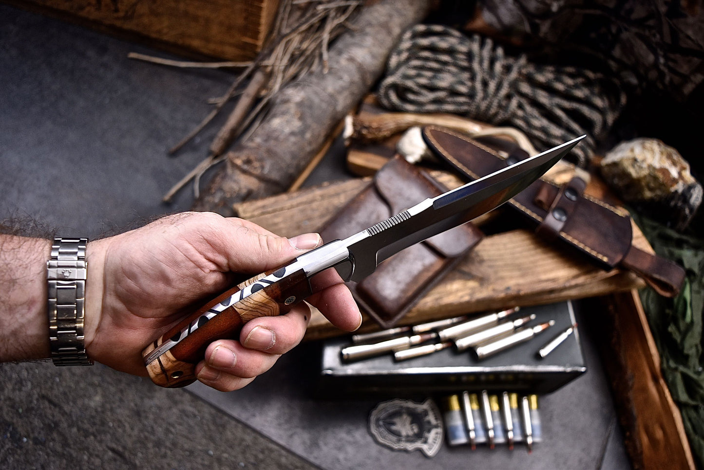 CFK Handmade DC53 Custom HYBRID WOOD Hunting Skinner Camping Sport Knife Set