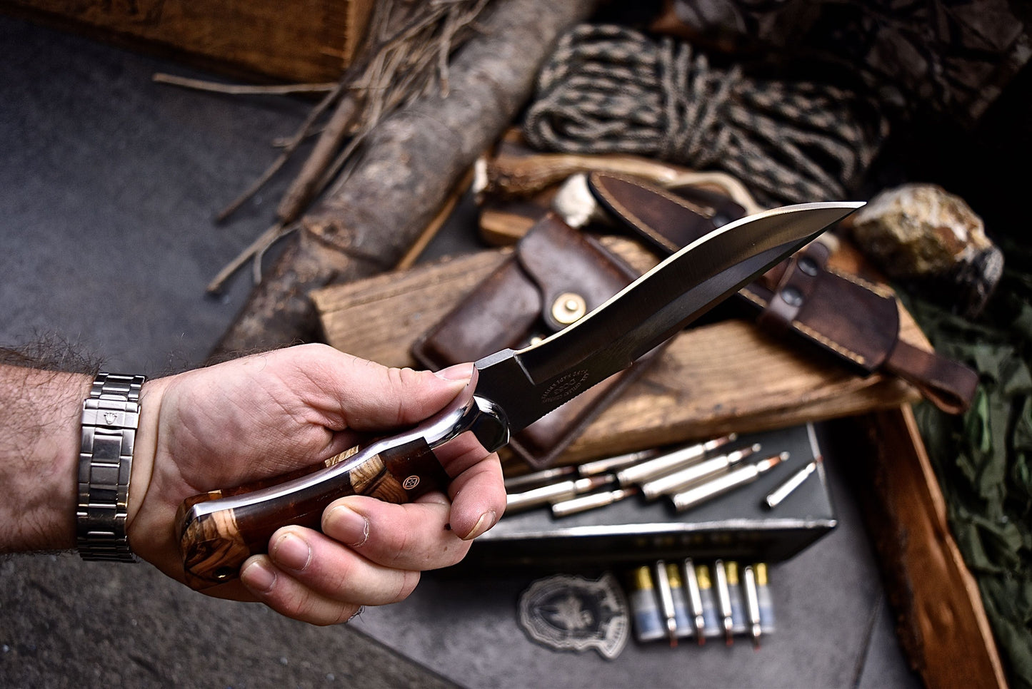 CFK Handmade DC53 Custom HYBRID WOOD Hunting Skinner Camping Sport Knife Set